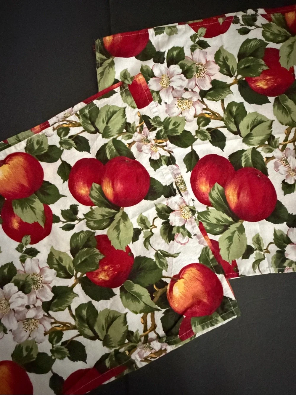Fruit Print Napkin or Fabric Square - Red Peach/ Apple Floral set of 5